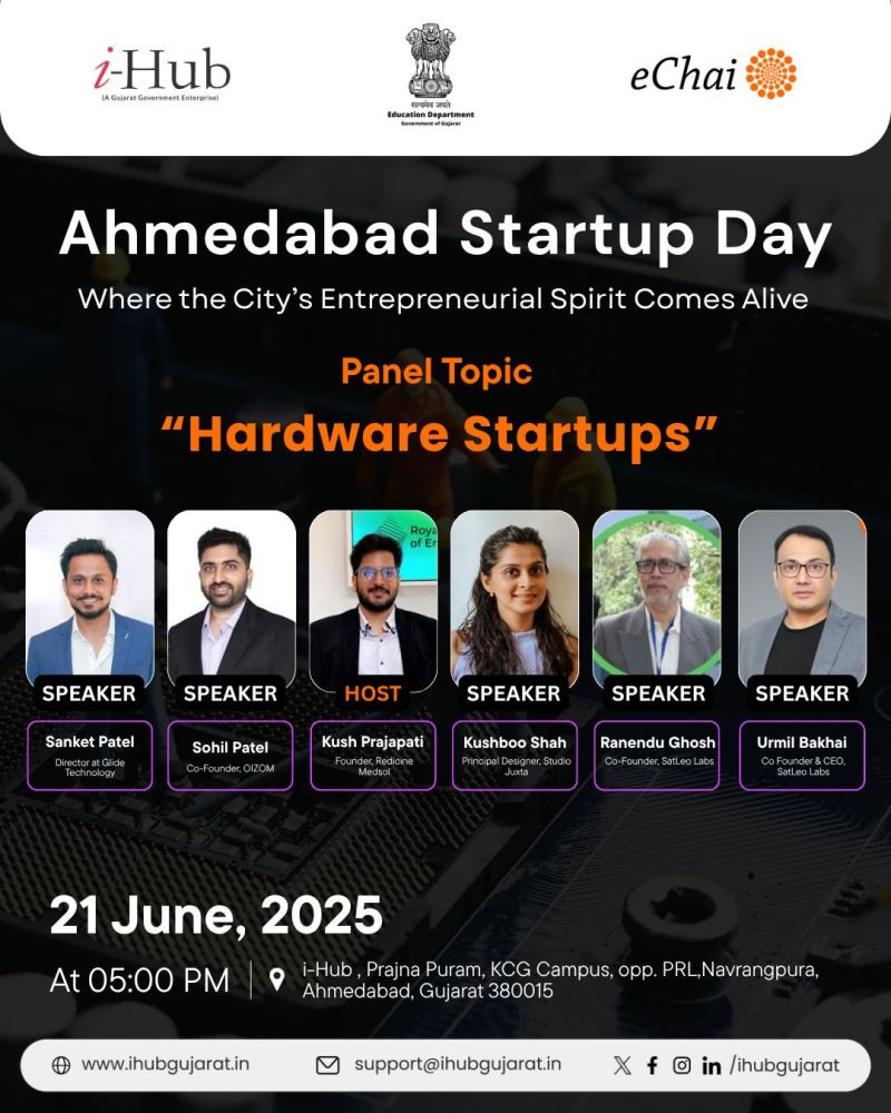 i-Hub Gujarat and eChai Ventures are hosting the Ahmedabad Startup Day.